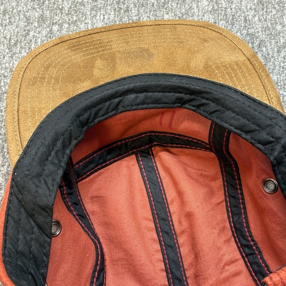 Vintageb Stussy 5 Panel Hat Orange Wool Leather Logo Hiking Strapback Adjustable - Picture 9 of 10